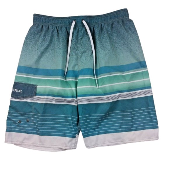 Nonwe Swim Trunks Surfing Beach Elastic Waist Drawstring Striped Green White - Picture 1 of 8